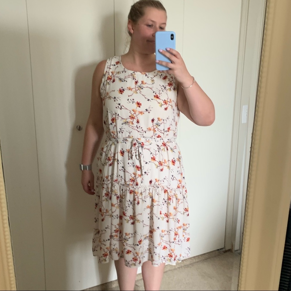 Sage Gauzy cream floral dress spring plus size